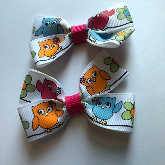Bow pair hair bows accessories Wise owls nature - Picture 8 of 8